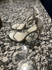Stuart Weitzman Nudistsong Sandal Heels Stiletto Sz 9 champagne gold/silver