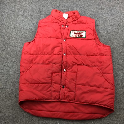 Vintage Cap'n Jac Puffer Vest Mens Large Red Williamson Farmers Co-Op Patch 80s