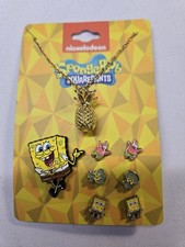 SpongeBob SquarePants Jewelry Set Necklace Earrings Pin Official Nickelodeon
