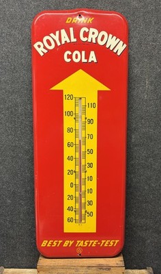 Vtg 1950s Royal Crown Cola RC Cola Soda Advertising Metal Thermometer Sign 25.5 