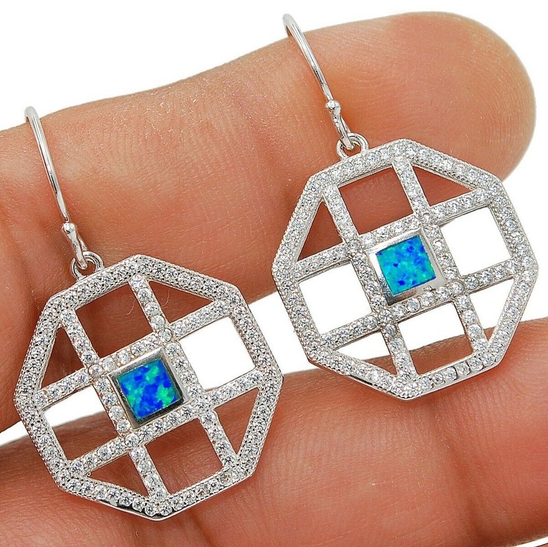 Australian Opal Inlay 925 Solid Sterling Silver Earrings Jewelry OE8