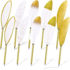 10 Pcs Feather Quill Ballpoint Pens Bulk 0.5mm Ink Feathered Vintage Pens Ref...