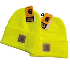 Carhartt Beanie Hat Unisex One Size Yellow Hi-Vis Knit Cuffed Logo Patch
