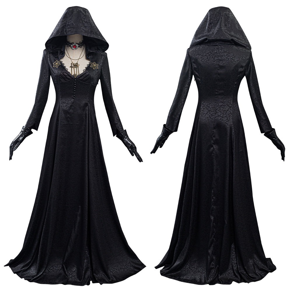 Daniela Dimitrescu Vampir Lady Cosplay Black Long Dress Carnival Party Suit