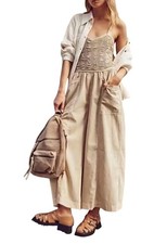 Free People Forever Always Cotton Wide Leg Jumpsuit in Beached Sand Size S