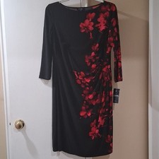 Chaps Women's Dress Floral Size XL NWT Knit Pull-On Midi 3/4 Sleeves