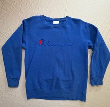 Vintage Champion Made in USA Script Logo Crewneck Sweatshirt Blue Small 80s 90s