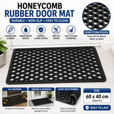 Honeycomb Rubber Door Mat Heavy Duty Non Slip Outdoor Dirt Catcher Black UK