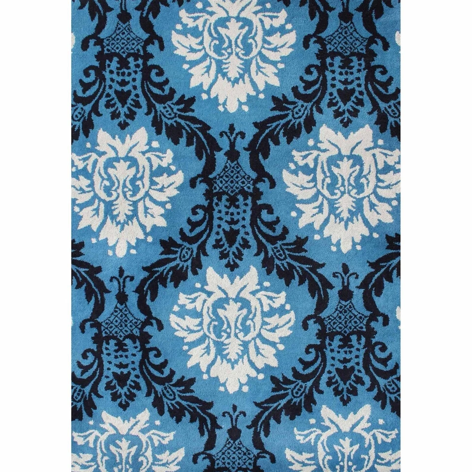 Hand-Tufted Wool Area Rug: Damask Floral Design Carpet - Image 2 of 3