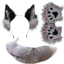 Valpeak Wolf Fox Ears and Tail Set with Therian Paws Fox Costume Furry Paws W...