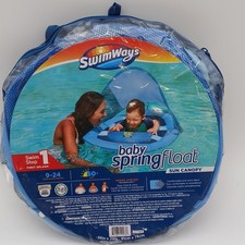 SwimWays Baby Spring Float Sun Canopy-Blue Swim Step 1 9-24 Months New UPF 50