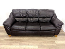 SOFA 3 Seater Blackcurrant Leather Sewn In Cushions Wooden Feet FREE DELIVERY