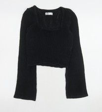 Hollister Women's Black Chunky Knit Long Sleeve Cropped Jumper Size S