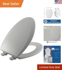 Sleek Ice Grey Elongated Toilet Seat - Easy Clean Wood with Quick Installation