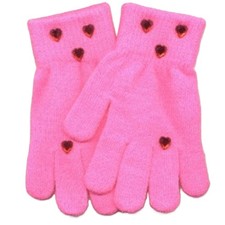 Fancy Dressy Stretch HOT PINK GLOVES Winter Holiday w- Rhinestone Gems-ONE SIZE