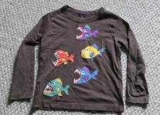 Mini Boden Applique Piranha Fish LS Shirt Toddler Size 2 3Y