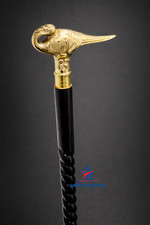 Solid Brass Antique Vintage Swan Hecules Brown Wooden Walking Stick Wooden Cane