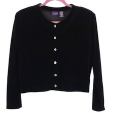 Vintage 90s Y2K Hillard  Hanson Black Velvet Cardigan Sweater 10 Whimsigoth