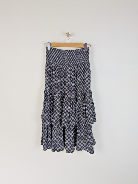 SEED HERITAGE Womens Skirt Sz 10 Navy & White Tiered Elastic Waist Casual Midi
