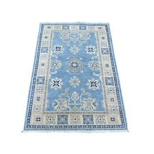 3'3"x4'8" Blue Vintage Look Kazak with Tribal Medallions Hand Knotted Wool Rug