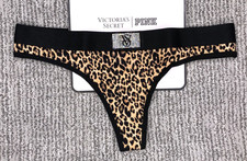 Victoria's Secret NWT XL Leopard Print Shine Patch Thong Panty Logo Rhinestone