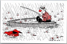 Artist Signed G. A. Deverey comic Drunk drinking beer in rain fishing in boat