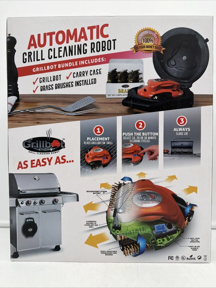 Robot Automático de Limpieza de Parrilla Grillbot, Naranja, Cepillos de Latón + Estuche de Transporte, NUEVO Foto 3 de 4
