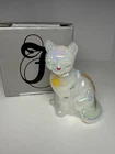 2005 Fenton Glossy Opal Sitting Cat Dreams & Rainbows With Box, Mint