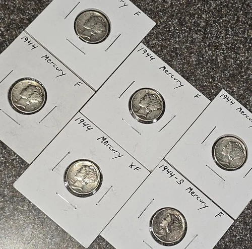 XF-VF (6) P-S 1944 Mercury 10c Dime Lot Collection , 25C COMBINED SHIPPING
