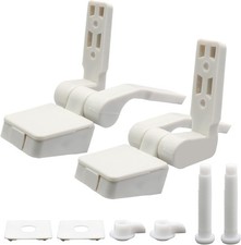 White Plastic Toilet Seat Hinges Replacement - Durable Hinge Kit