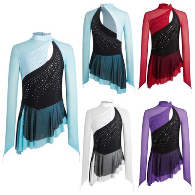 Girls Dance Dress Open Back Leotard Eye-Catching Figure Skating Dress Stretchy