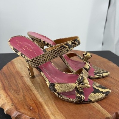 Kate Spade New York python print leather heels unique knotted design 8 vintage