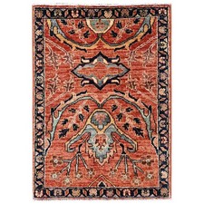 2'2"x3' Amber Orange Heris All Over Design Soft Wool Hand Knotted Mat Rug 2570