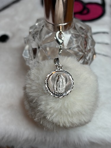 Solid Silver Round Christian Medal Charm Pendant, Christianity Religious Imagery