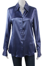 Zara Women Blue Collared Button Up Long Sleeve Blouse Classic Size S