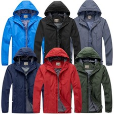 Mens Waterproof Rain Jacket Walking Hiking Lightweight Hooded Coat UK S - 2XL