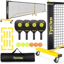 Pickleball Net Set, on Wheels for Driveway Black, Yellow