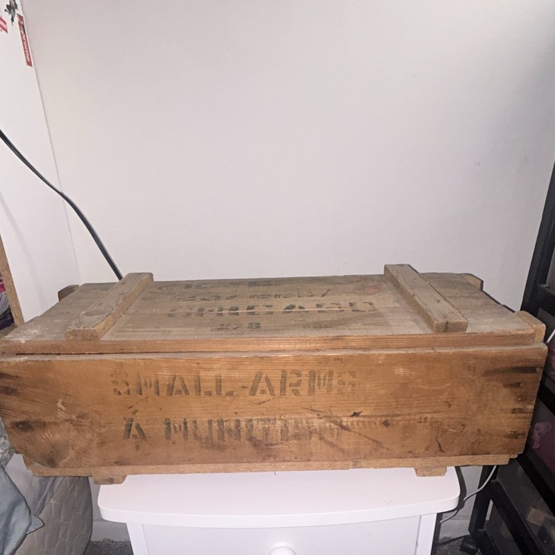 Wooden Militaria Ammo Crate Box Stenciled "SMALL ARMS AMMUNITION"