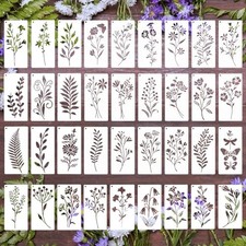 36 Pcs Wildflower Stencils for Painting on Wood  Canvas, 6x3 Inch Reusable