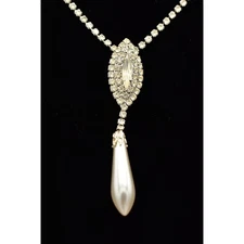 Vintage Austrian Crystal Collar Necklace Rhinestone Prong Drop Pearl NOS 80s 9A