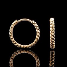 Huggie Hoop Earrings Solid 14K Yellow Gold Twisted Rope Cable Design 14mm