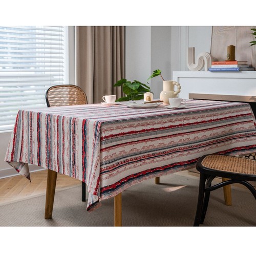 Stripes Print Tablecloth Dinner Party Rectangle Boho Wedding Table Cloth Covers - Picture 3 of 27