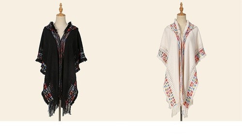 New Hooded Oversized Ethnic Style Shawl with Women's Knitted Outer Layer Warmth - Picture 5 of 11