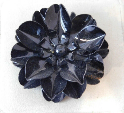 Vintage Black Dahlia Enamel Flower 3-D Brooch Pin  11j 99 - Picture 1 of 4