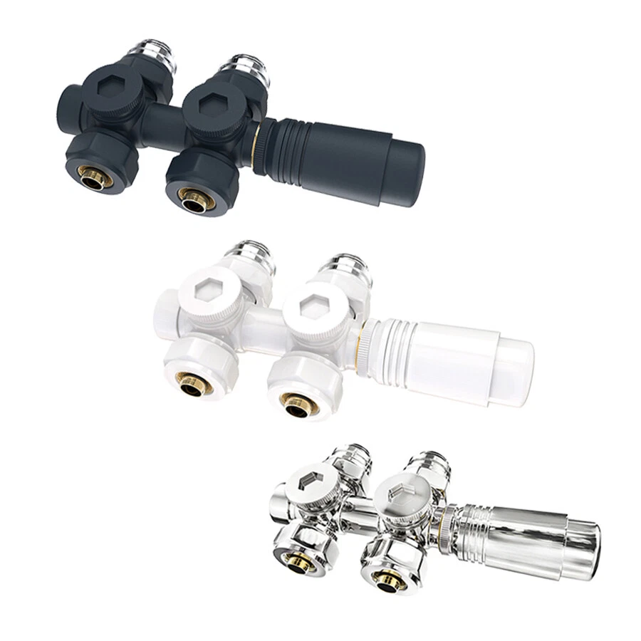 EMKE Badheizkörper Thermostat Anschlussgarnitur Mittelanschluss Weiß/Anthrazit/Chrom