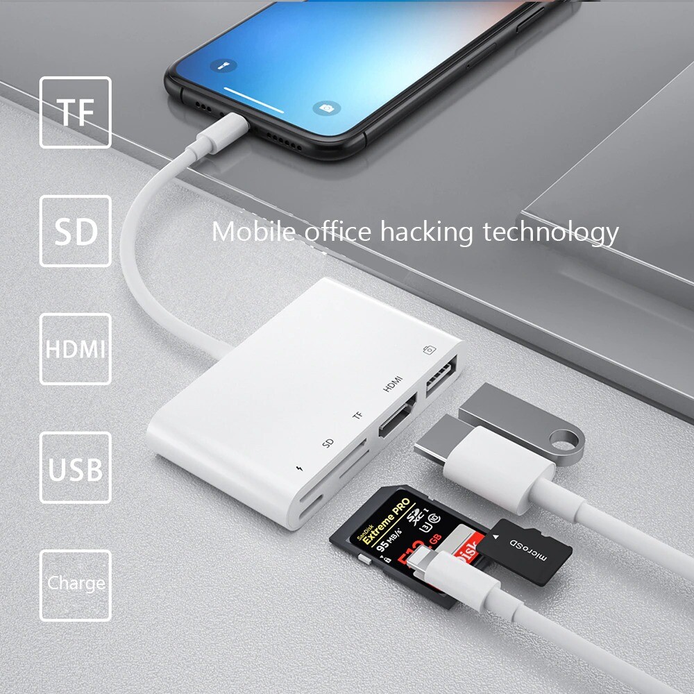 HDMI Cable USB SD TF Card Reader TV OTG iPhone XR XS 11 Pro Max SE iPad Mini Pro-image