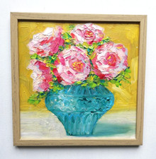 Stillleben Rosen Öl Gemälde. Blümen Öl Malerei Original.Mit Rahmen. 20x20 cm