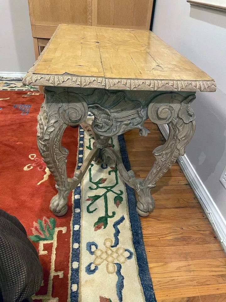 Elegante mesa consola antigua nogal blanqueado vintage, siglo XIX Regencia Foto 3 de 4