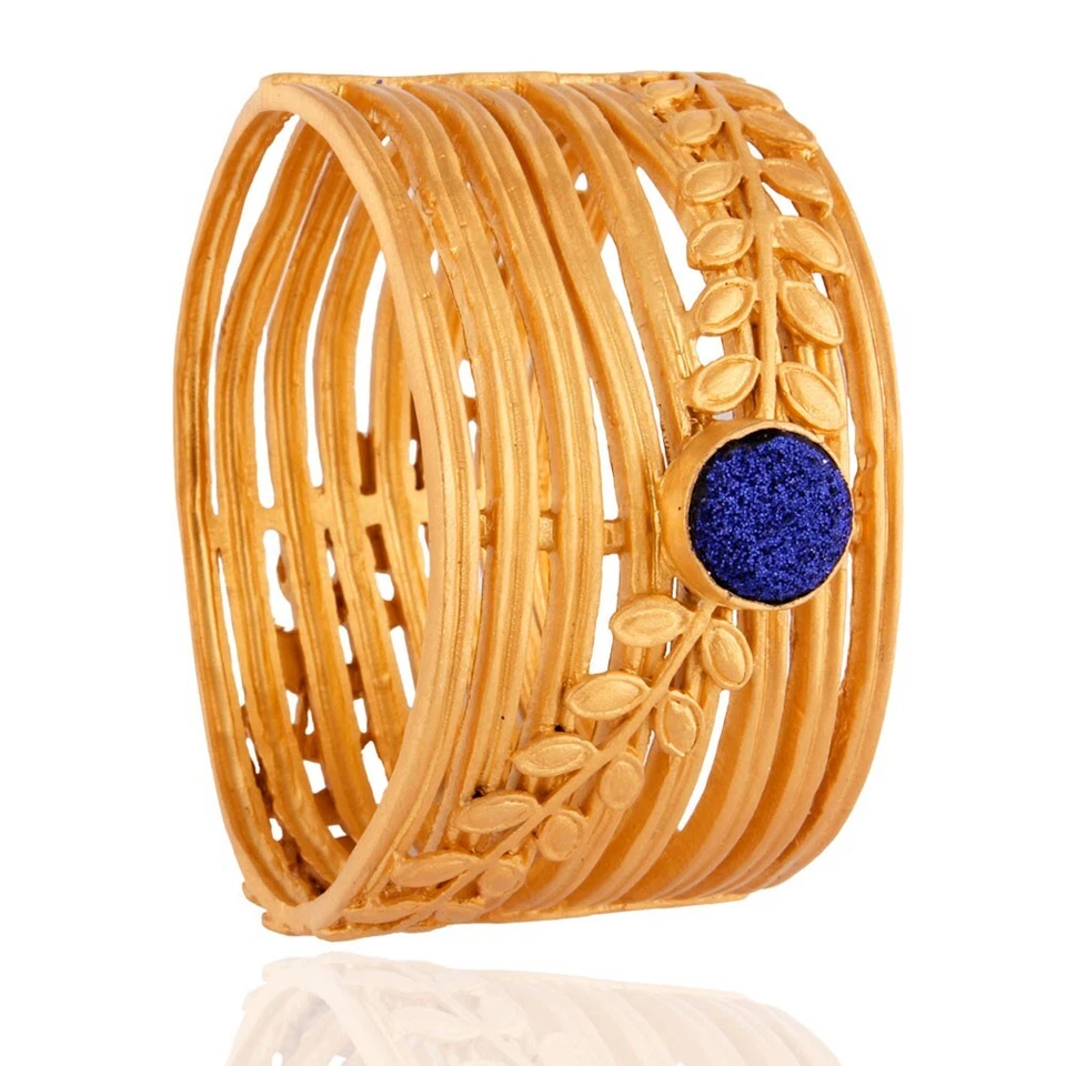 Brazalete con cable de oro de 18 quilates genuino azul brillante diseño de hoja cruzada druzy Foto 2 de 4