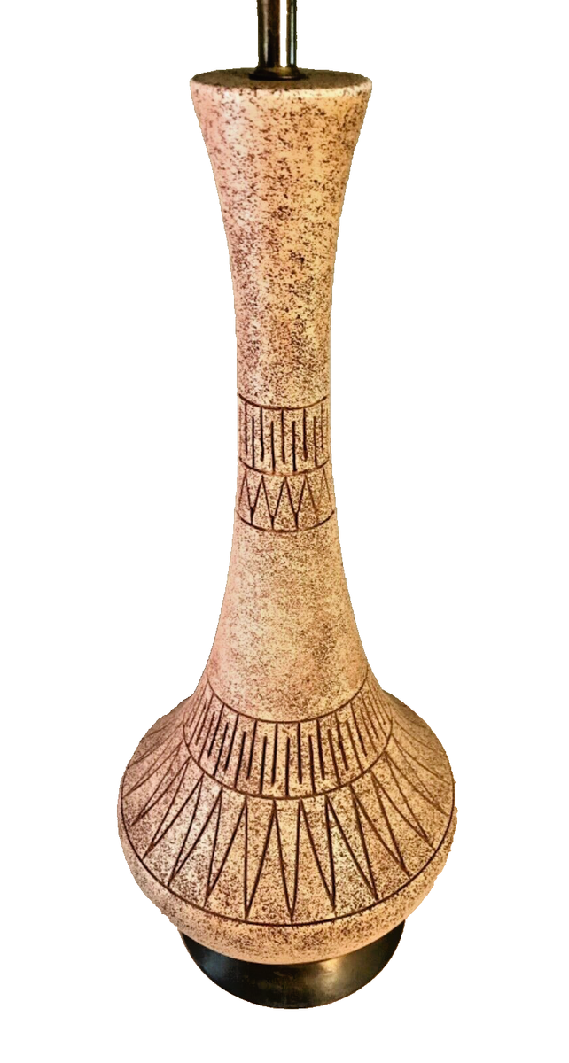 1950s MCM Large Chalkware Genie Table Lamp with Geometric
